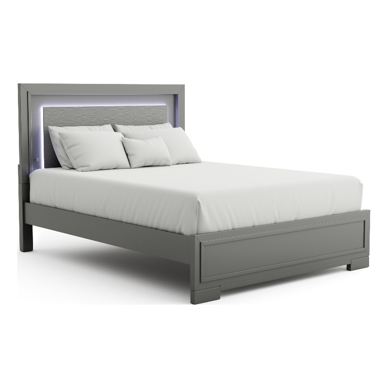 Bowery Hill Modern Platform Wood King Bed with LED Light in Gray