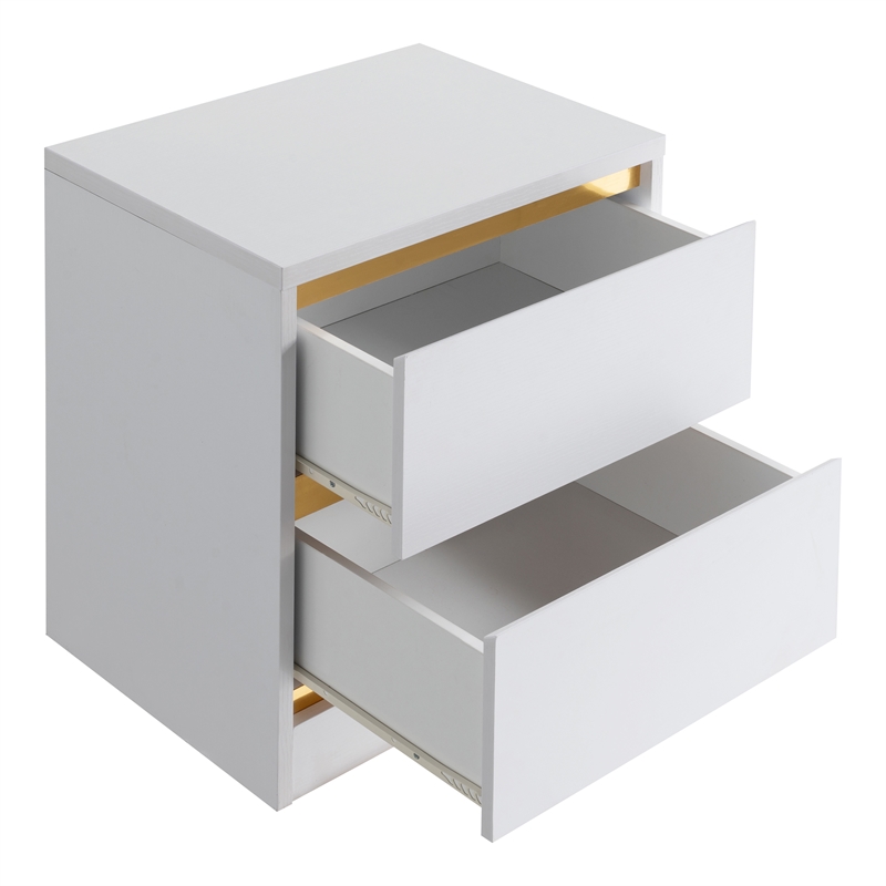Bowery Hill Contemporary Wood 2-Drawer Nightstand in White Finish