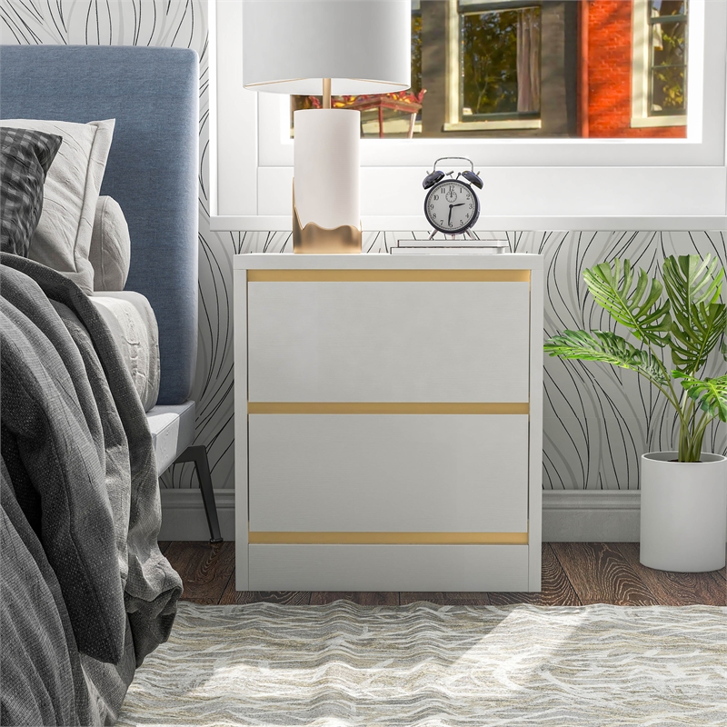 Bowery Hill Contemporary Wood 2-Drawer Nightstand in White Finish