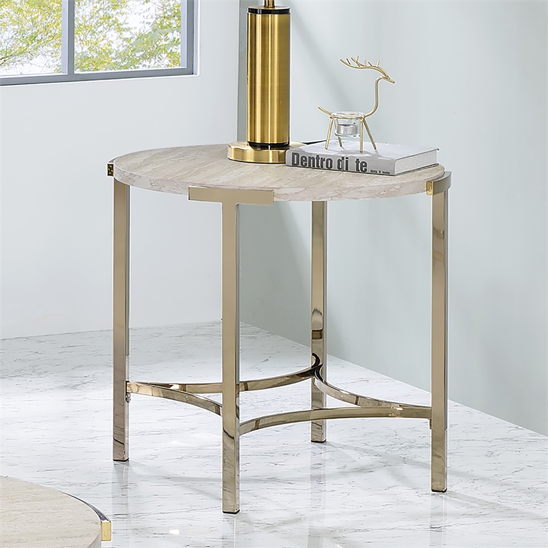 Bowery Hill Contemporary Metal End Table in Gold Champagne Finish