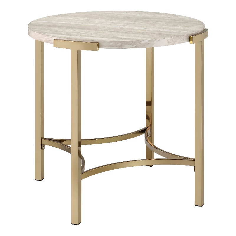Bowery Hill Contemporary Metal End Table in Gold Champagne Finish