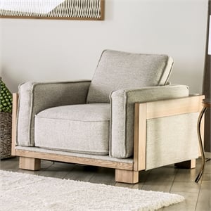 Bowery Hill Fabric Upholstered Accent Chair in Light Brown Finish