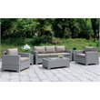 Bowery Hill Contemporary Rattan Glass Top Patio End Table in Gray