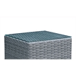 Bowery Hill Contemporary Rattan Glass Top Patio End Table in Gray