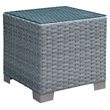 Bowery Hill Contemporary Rattan Glass Top Patio End Table in Gray