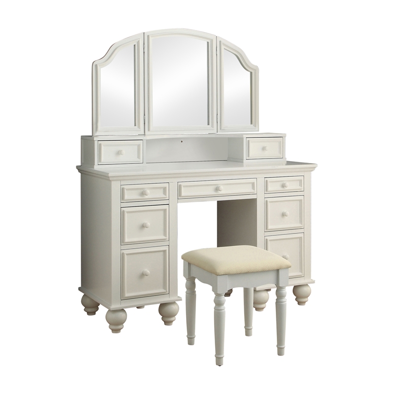 Bowery Hill Contemporary Wood 3-Piece Bedroom Vanity Set in White