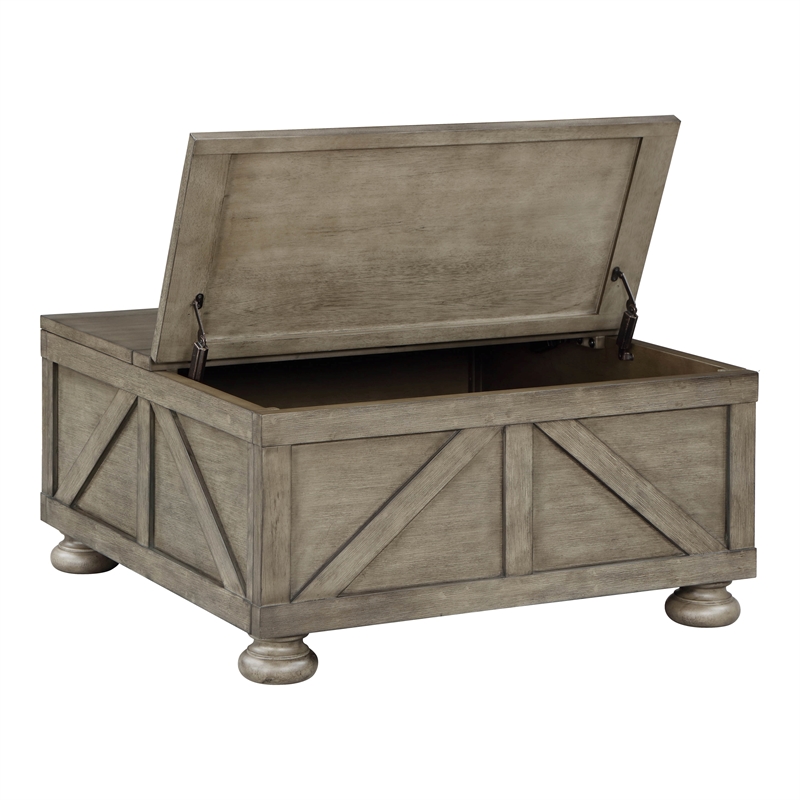 Bowery Hill Contemporary Wood Hidden Storage Coffee Table in Gray