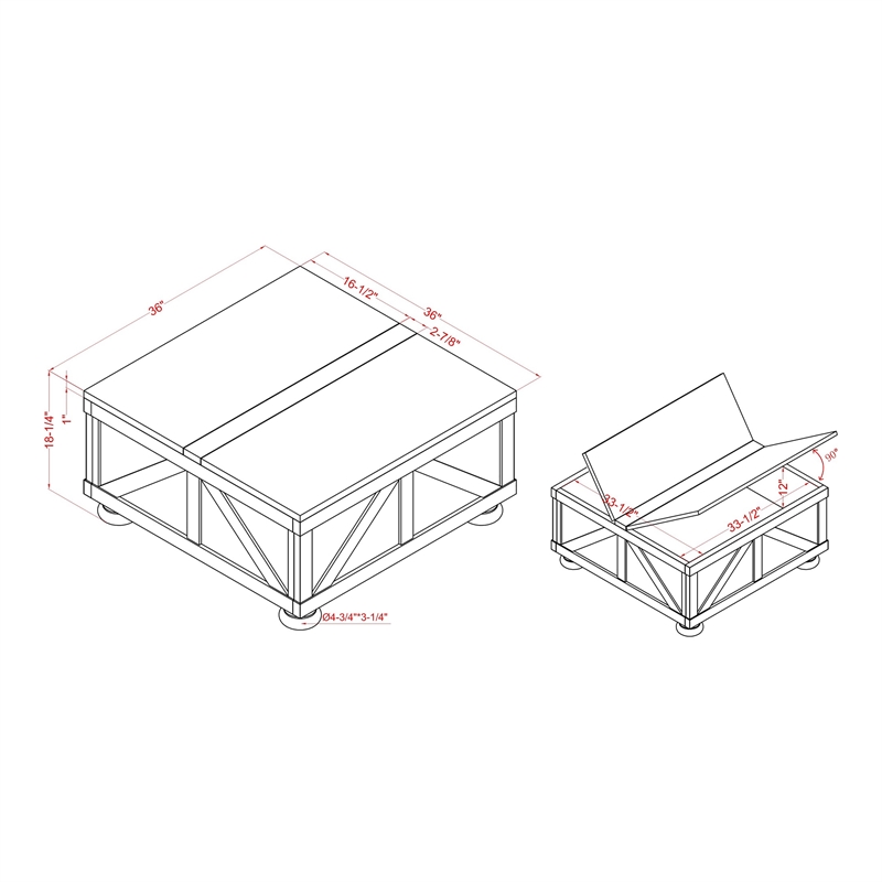 Bowery Hill Contemporary Wood Hidden Storage Coffee Table in Gray