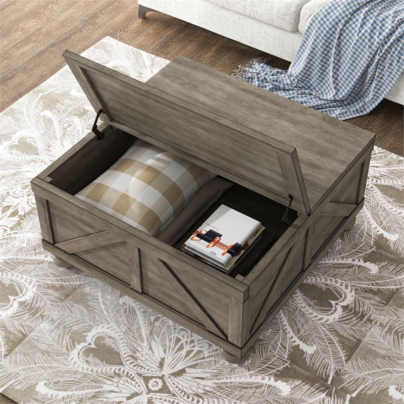 Bowery Hill Contemporary Wood Hidden Storage Coffee Table in Gray