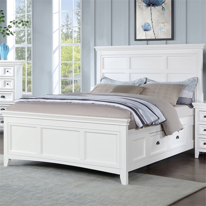 Bowery Hill Contemporary Platform Wood 2-Drawer King Bed in White