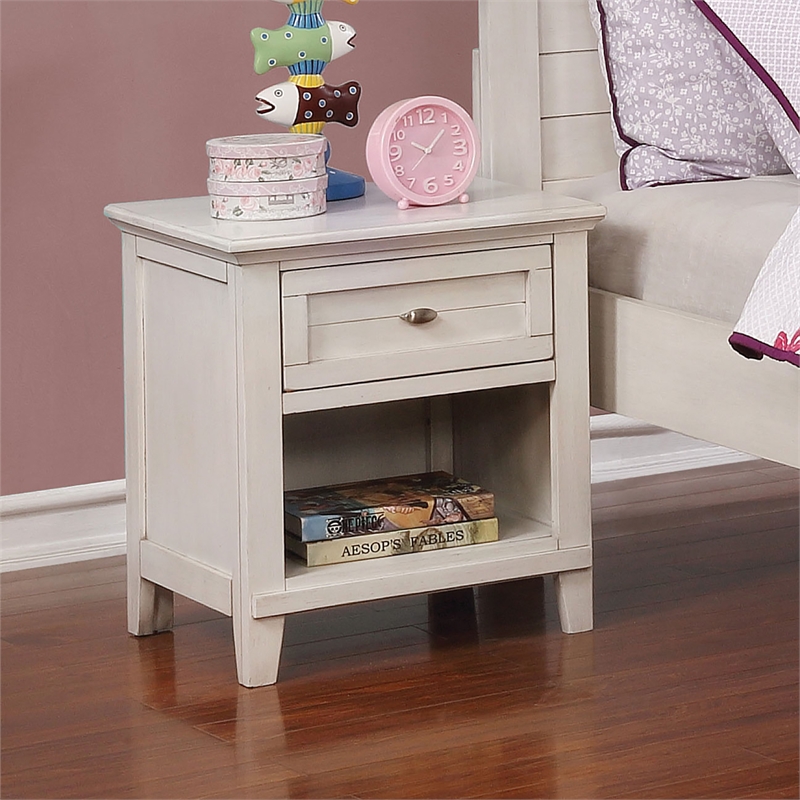 Bowery Hill Modern Wood 1-Drawer Kids Nightstand in Antique White