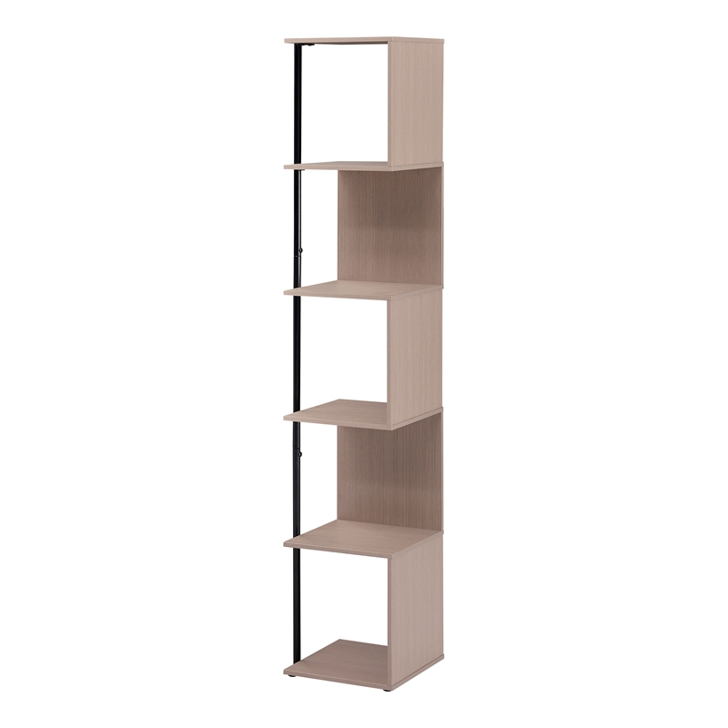 Bowery Hill Modern Wood 5-Shelf Corner Bookcase in Blush Pink