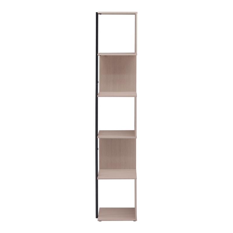 Bowery Hill Modern Wood 5-Shelf Corner Bookcase in Blush Pink