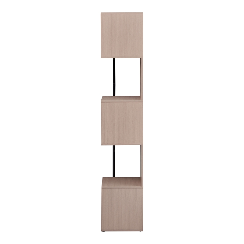 Bowery Hill Modern Wood 5-Shelf Corner Bookcase in Blush Pink
