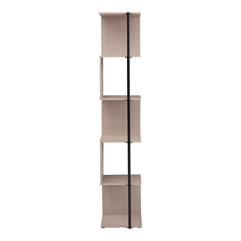 Bowery Hill Modern Wood 5-Shelf Corner Bookcase in Blush Pink