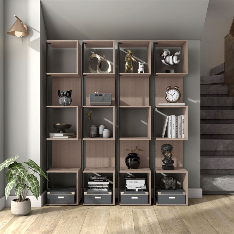 Bowery Hill Modern Wood 5-Shelf Corner Bookcase in Blush Pink