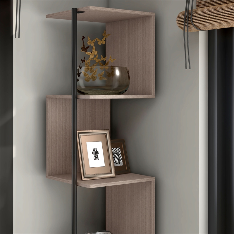 Bowery Hill Modern Wood 5-Shelf Corner Bookcase in Blush Pink