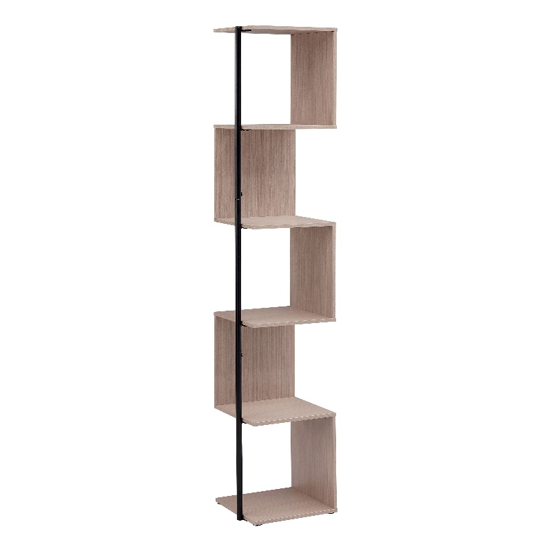 Bowery Hill Modern Wood 5-Shelf Corner Bookcase in Blush Pink