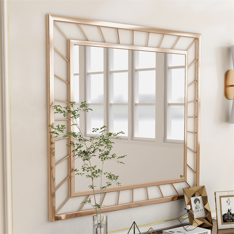 Bowery Hill Contemporary Metal Rectangle Mirror in Gold Finish