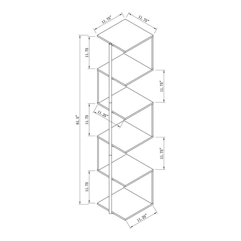 Bowery Hill Contemporary Wood 5-Shelf Corner Bookshelf Bookcase in White