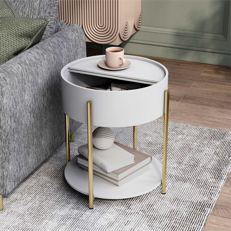Bowery Hill Modern Wood End Table with Hidden Storage in White