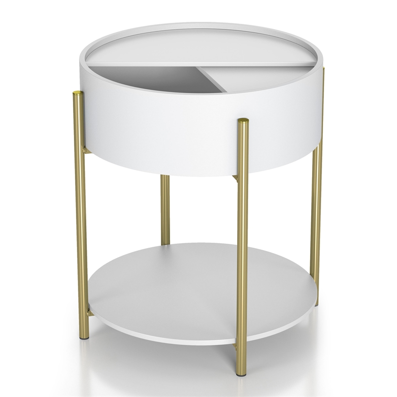 Bowery Hill Modern Wood End Table with Hidden Storage in White