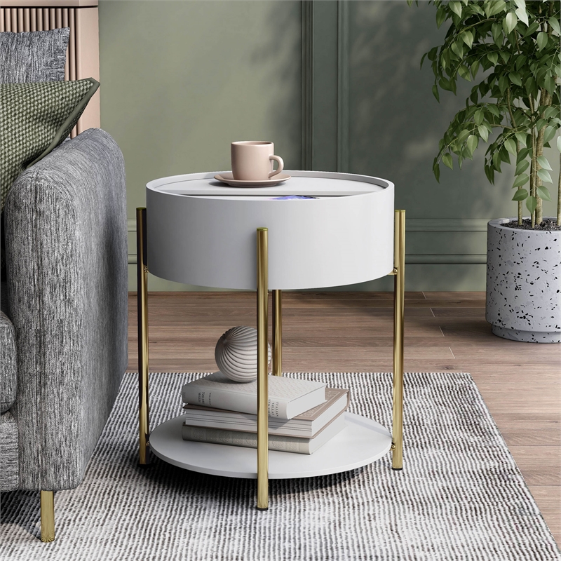 Bowery Hill Modern Wood End Table with Hidden Storage in White