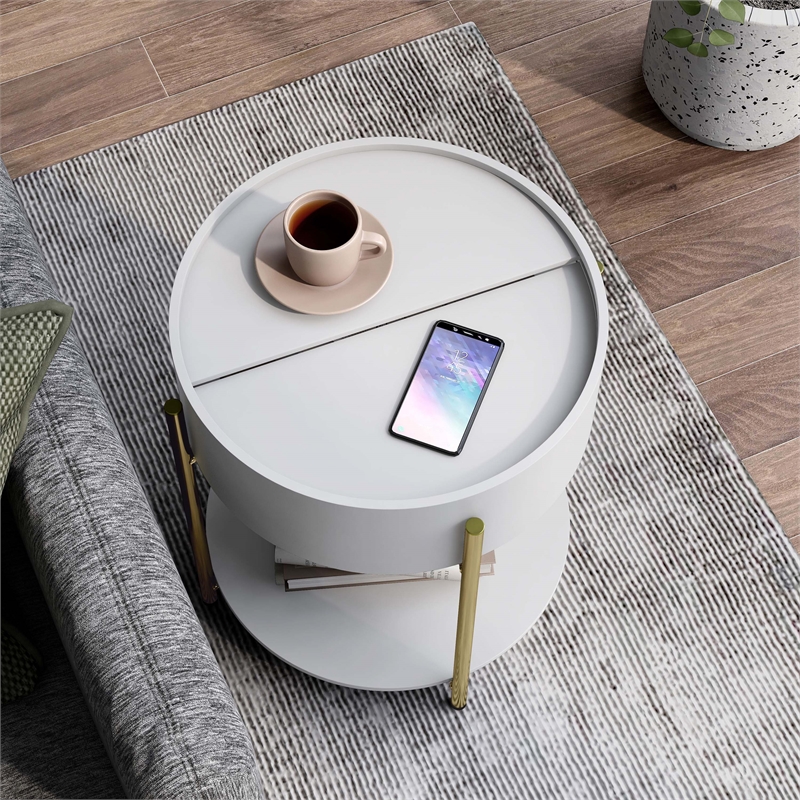 Bowery Hill Modern Wood End Table with Hidden Storage in White