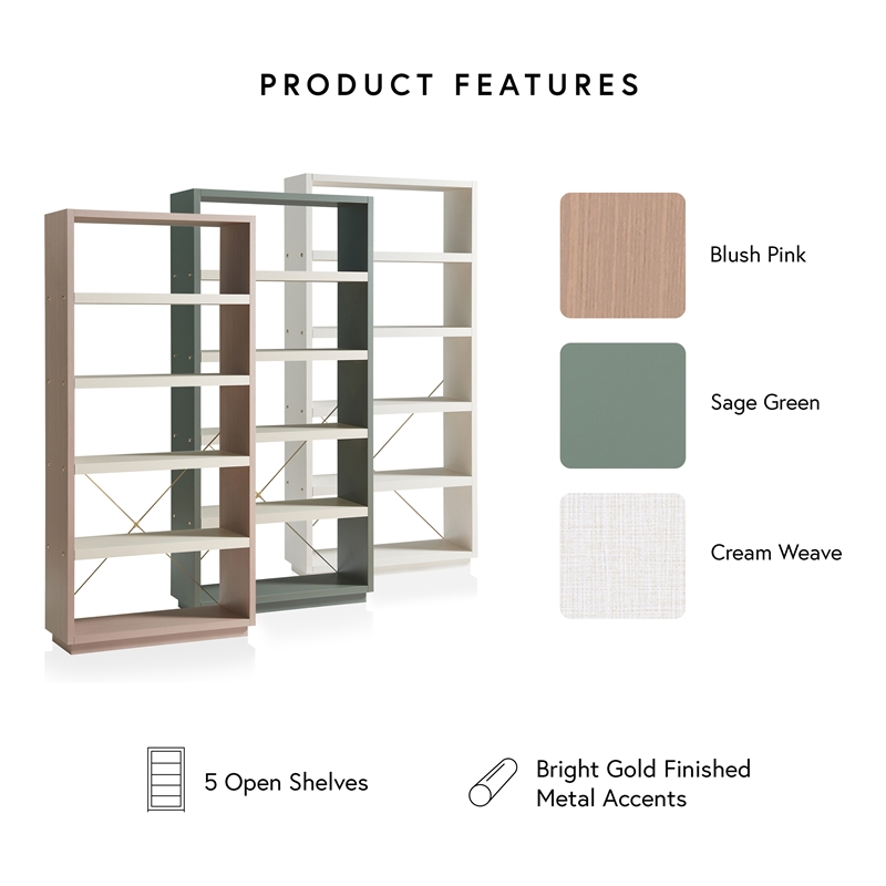 Bowery Hill Modern Wood 5 Open Shelves Bookcase in Cream Weave