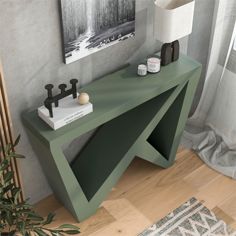 Bowery Hill Modern Wood W-Shaped Legs Console Table in Sage Green