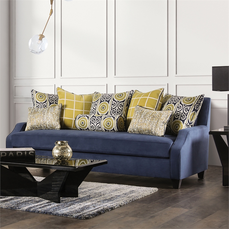 Bowery Hill Fabric Upholstered Track Arm 2-Piece Sofa Set in Navy