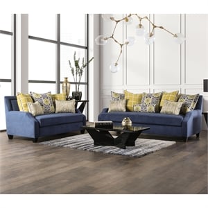 bowery hill fabric upholstered track arm 2-piece sofa set in navy
