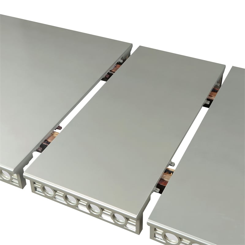 Bowery Hill Wood and Mirror Top Extendable Dining Table in Silver