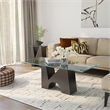 Bowery Hill Metal and Glass Top 2-Piece Coffee Table Set in Black