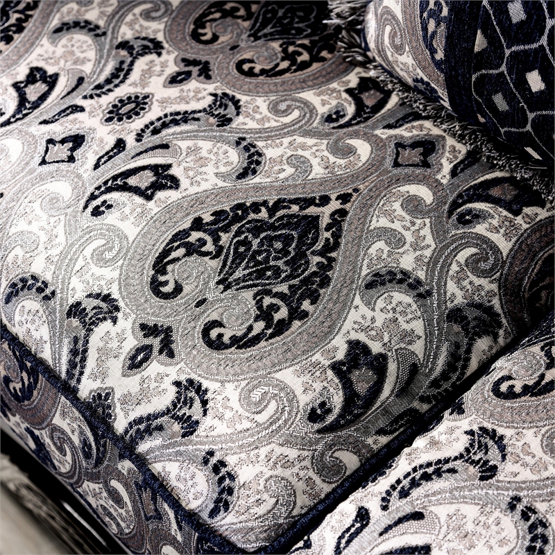 Bowery Hill Chenille Upholstered Blue and Silver 2-Piece Sofa Set