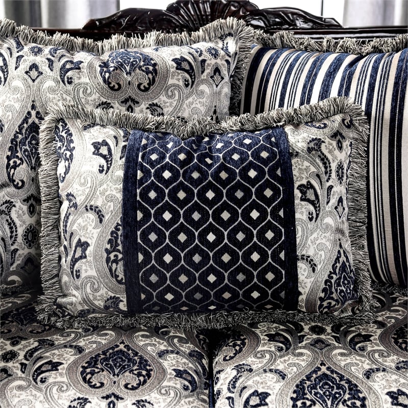 Bowery Hill Chenille Upholstered Blue and Silver 2-Piece Sofa Set