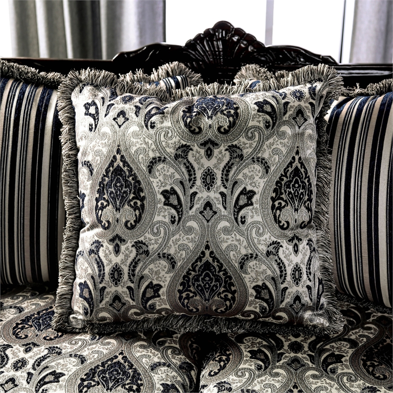 Bowery Hill Chenille Upholstered Blue and Silver 2-Piece Sofa Set