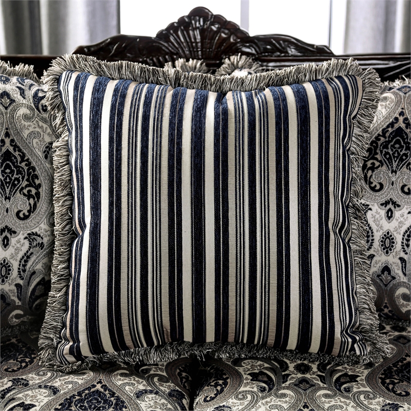 Bowery Hill Chenille Upholstered Blue and Silver 2-Piece Sofa Set