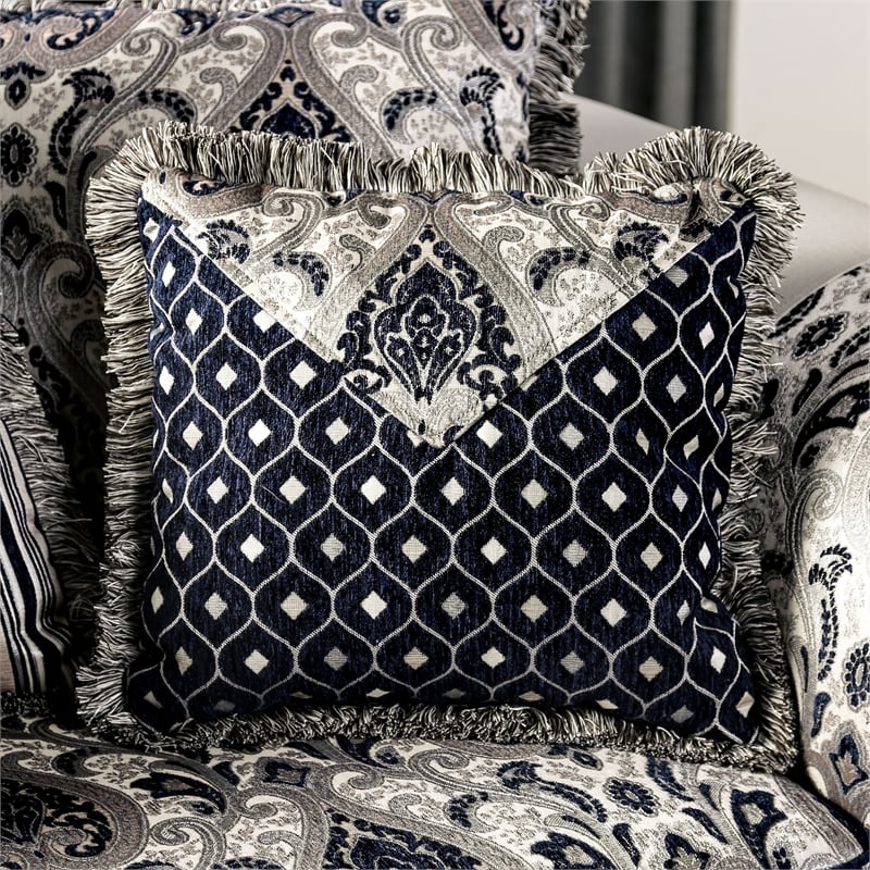 Bowery Hill Chenille Upholstered Blue and Silver 2-Piece Sofa Set