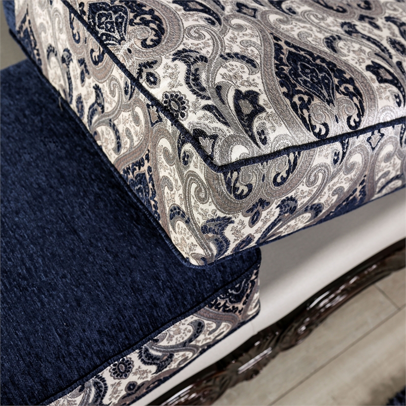 Bowery Hill Chenille Upholstered Blue and Silver 2-Piece Sofa Set