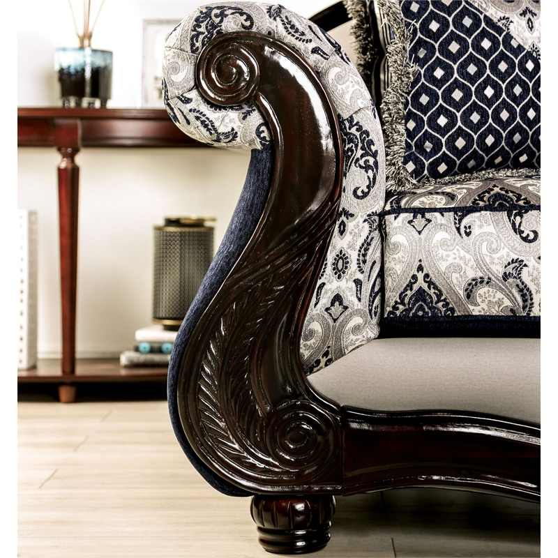 Bowery Hill Chenille Upholstered Blue and Silver 2-Piece Sofa Set