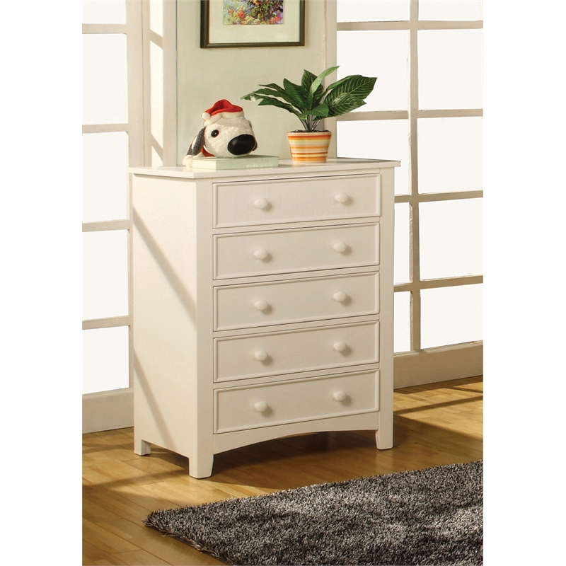 Bowery Hill Contemporary Solid Wood 5-Drawer Chest in White Finish