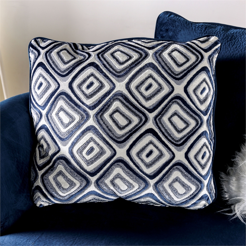 Bowery Hill Microfiber L-Shaped Sectional with Ottoman in Navy