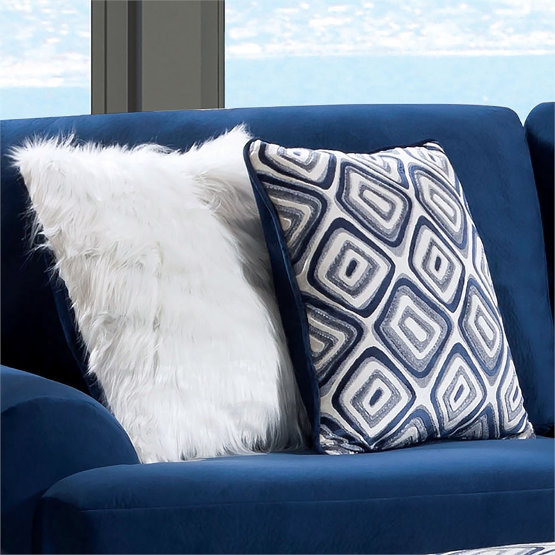 Bowery Hill Microfiber L-Shaped Sectional with Ottoman in Navy