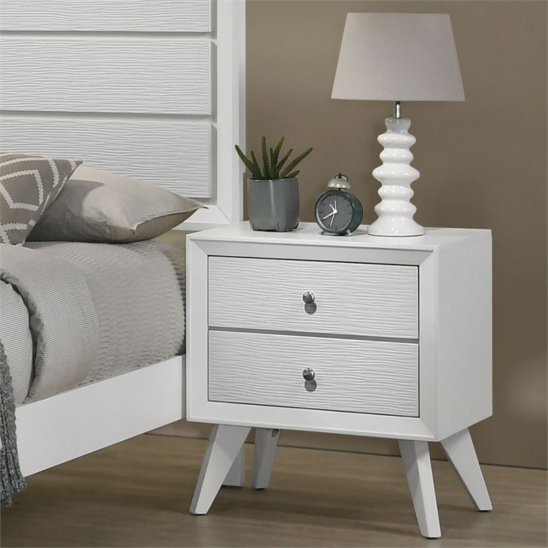 Bowery Hill Wood 2-Drawer Nightstand with Angled Legs in White