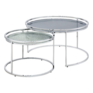 Bowery Hill Metal Glass Top 2-Piece Nesting Tables Set in Gray