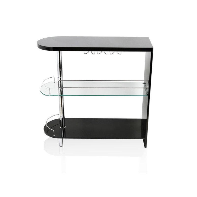 Bowery Hill Contemporary Wood 2-Shelf Pub Table in Black Finish