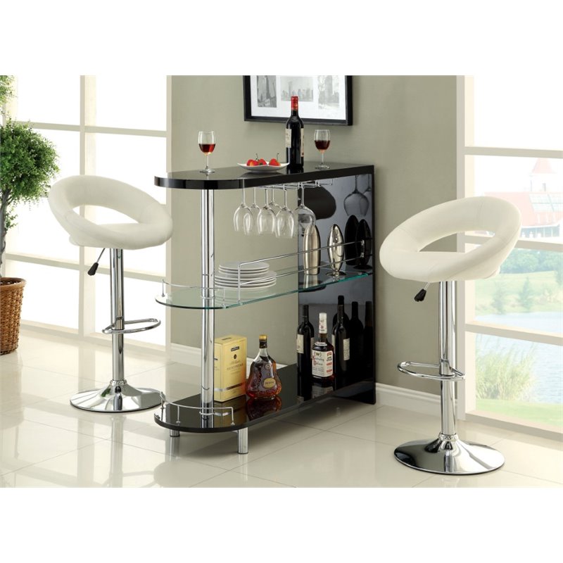 Bowery Hill Contemporary Wood 2-Shelf Pub Table in Black Finish