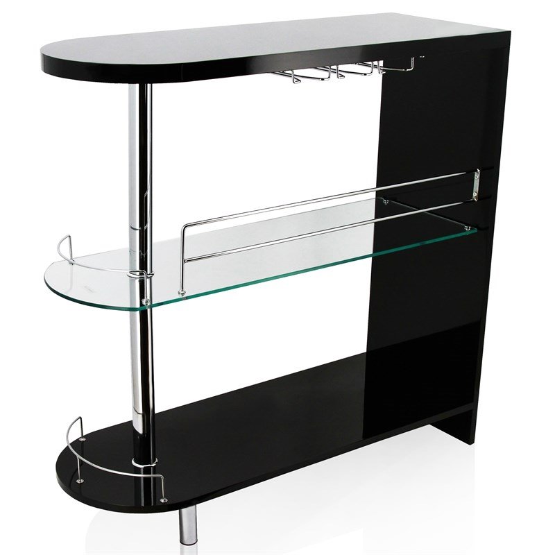 Bowery Hill Contemporary Wood 2-Shelf Pub Table in Black Finish