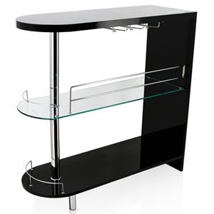 Bowery Hill Contemporary Wood 2-Shelf Pub Table in Black Finish